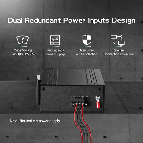 16 Port Gigabit Din Rail Industrial Ethernet Switch showcasing dual redundant power inputs design.