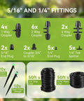 Drip Irrigation Kit For Garden Raised Beds And Lawn Adjustable Watering System With Drip Emitters Five Sixteenth Inch And One Quarter Inch Tubing Barbed Fittings Complete Kit With Fittings And Tubing