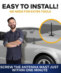 Ford Mustang External Antenna Mast 7 Black Car Antenna Replacement For 1979-2009 next to convertible car, easy install highlighted.