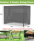 Illustration of Durable 600D Oxford Patio Swing Cover For Outdoor 3 Seater Garden Hammock Glider Built Tough Waterproof Windproof with dimensions