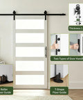 Heavy Duty Sliding Frosted Glass Barn Door With Five Panel Design And Full Roller Track Hardware Ready To Roll Smooth Glide System For Closet Bedroom Or Bathroom Modern Privacy Partition No Sweat Setup with T-shape and roller floor guides.