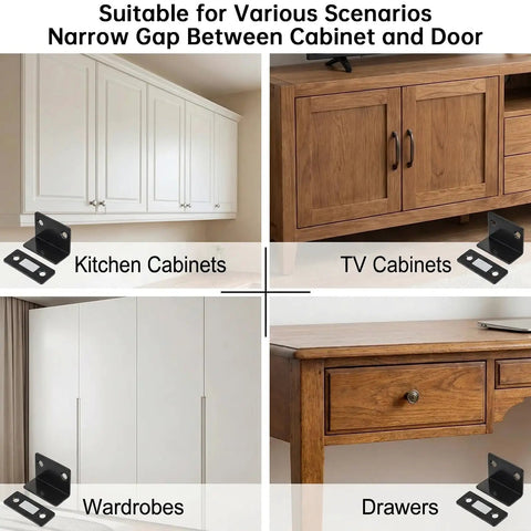 Ultra Thin Magnetic Drawer Catches Pack Of 16 With No Gap L Shaped Strike Plate for cabinets, wardrobes, and drawers