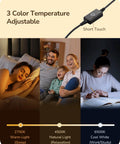 LED Table Lamp With Stepless Dimming And 3 Color Temperatures 2700K To 6500K showing warm, natural, and cool light settings