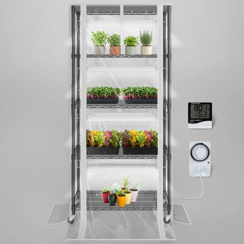 Front view of Indoor Grow Cabinet With Five Tier Shelves And Eight Full Spectrum Grow Lights 6000K Thick PVC Cover Mesh Ventilation