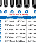 Premium Automotive Vacuum Hose Kit With 6.6 Feet High Temp Silicone Tubing In 3mm To 10mm Sizes For Serious Car Guys Doing DIY Engine Mods And Repairs Under The Hood, 6 sizes chart