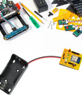 Built Tough D Cell Battery Holder 2 Pack 1.5V external power case with wire leads next to circuit board.