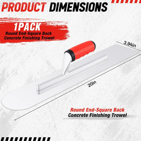 Heavy Duty Pool Trowel With Rounded Front And Square Back Edge For Fine Finish 20 By 4 Inches Stainless Steel Masonry Plastering Drywall Construction Hand Tool With Soft Grip with product dimensions