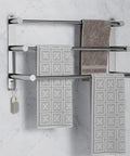 Retractable 17 To 31 Inch Towel Rack With Hooks Three Tier Wall Mount Shelf Bar In SUS304 Stainless Steel with towels hanging