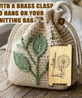 Straight Up Essential Vintage Wooden Wrap Per Inch Guide Gauge For Spinners Lowkey Legendary Yarn Wrap Board With Diz Spot attached to knitted bag.