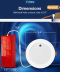 Six Pack Six Inch Led Emergency Recessed Can Lights Featuring A Real Deal Ninety Minute Battery Backup And Smooth Self Test Button For Zero Stress Power Outage Survival showing dimensions and size specifications.