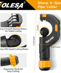 TOLESA pipe cutter tool for 3/16–2 in OD pipes; heavy-duty metal, black/orange handle