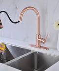 Brushed Gold Kitchen Faucet With Pull Down Sprayer And 360 Degree Rotating Gooseneck Lead Free Brass Pull Out Spray Single Handle