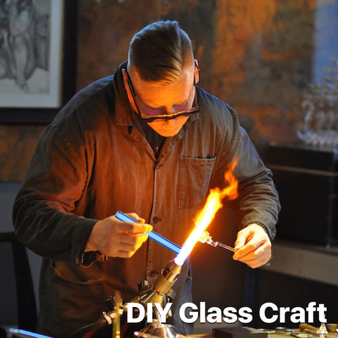 Person using Blue Borosilicate Glass Tubes Set Of 20 For Art DIY Projects in glass blowing studio