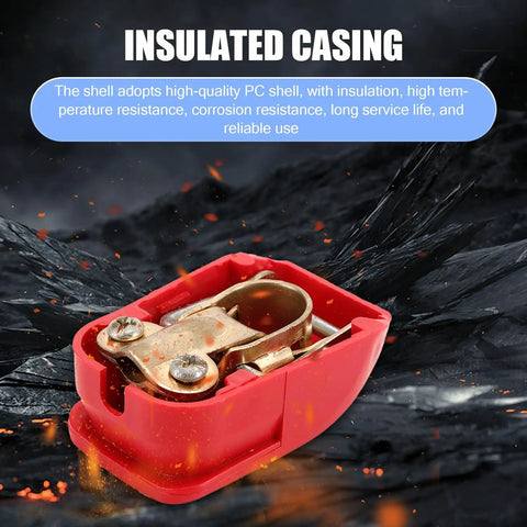 Close-up of Two Pack Quick Release Cable Terminal Connectors for Cars with red cover and insulation features.