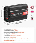 1000W 12V DC To 120V AC Modified Sine Wave Inverter with dual AC outlets, USB and Type C ports, LED indicator light.