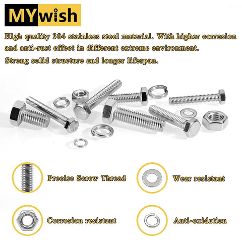 Pro Grade 448 Piece M5 M6 M8 Screw Set With Hex Head Bolts Nuts And Washers In 304 Stainless Steel Fully Threaded displayed on a white background