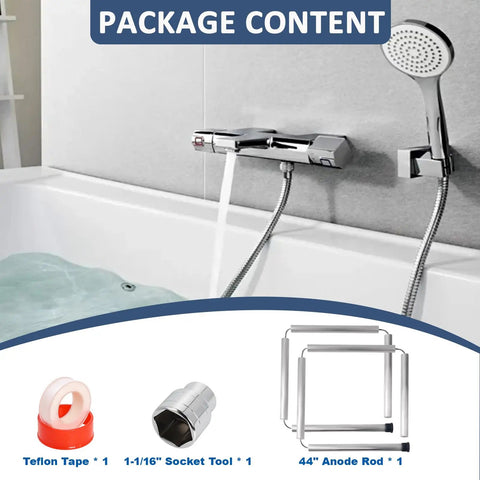 Forty Four Inch Flexible Magnesium Anode Rod For Hot Water Heaters with Teflon tape and 1-1/16 inch socket tool package