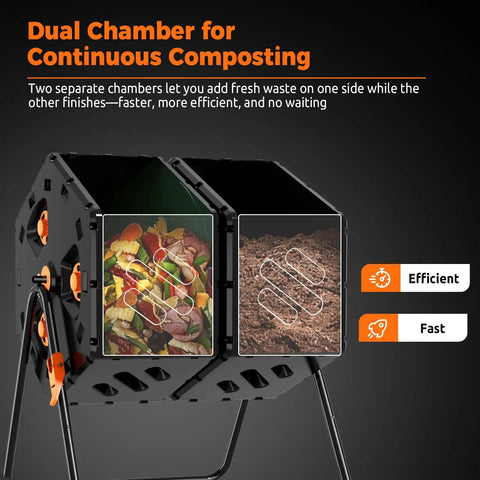 Dual Chamber 45 Gallon Compost Tumbler With 360 Degree Rotating Design For Outdoor Use No Fuss Continuous Composting Adjustable Vents