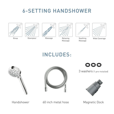 Diagram of Engage Magnetix Six Function Detachable Handheld Showerhead With Magnetic Docking System, Spot Resistant Brushed Nickel Finish