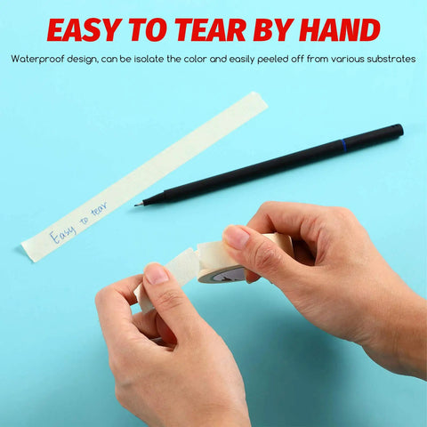 Hands tearing masking tape from Easy DIY Curb Address Stencil Kit With 0-9 Reusable Plastic Number Stencils, Includes 2 Rolls Masking Tape For Fast, Clean Painting Of Addresses On Walls, Wood, Mailboxes, Curb Or Road, 4 Inch High.