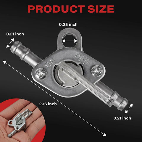 Inline Fuel Shutoff Valve One Quarter Inch ID Fuel Line Petcock dimensions shown for Motorcycle ATV Go Kart