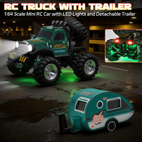 Mini 1 64 Scale RC Truck With Detachable Trailer 2.4GHz Remote Control Rechargeable Battery Realistic Front Lights