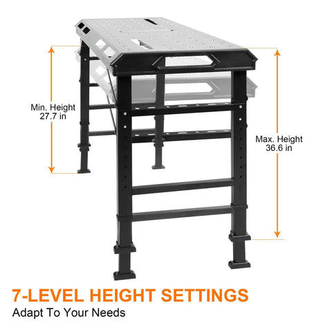 Heavy Duty Welding Table With 1000 Lb Load Capacity, Folding Metal Workbench for Welding, Adjustable Seven Level Height
