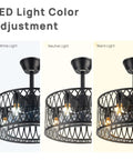 Industrial Black 18-Inch Caged Ceiling Fan With Lights Remote Control, showcasing 3 light color temperatures adjustment feature.