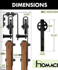 Dimensions view of Black Rustic Double Track U Shape Bypass Sliding Barn Door Hardware Kit For Two Doors With 15ft Flat Track And Spoke Wheel Rollers