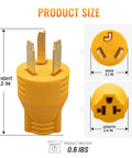 Heavy Duty 30 Amp To 20 Amp Dryer To Electric Vehicle Charger Adapter Nema 10 30P To 5 15 20R Male Plug measurements 3.2 in height.