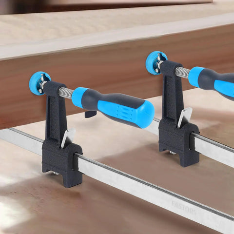 Close-up of 36 Inch Bar Clamps Set For Woodworking, 4 Pack, Quick Release And Adjustable Wood Clamps With 2.5 Inch Throat, Serrated Steel Rails