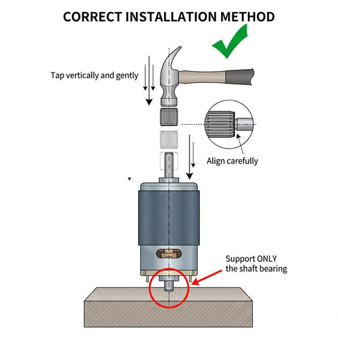 Diagram of correct installation method for Pair Of 24V RS555 12000 RPM Electric Drive Motors For Ride On Toys Upgrade