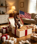 Bigfoot Patriotic Hitch Cover For 2 Inch Receivers, Funny American Flag Design gift in a decorated box with ribbon.