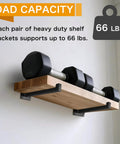 Wooden shelf supported by 10 Inch Black Shelf Brackets Set Of 6 Wall Mounted Industrial Metal Shelf Supports With Lip, Heavy Duty