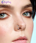 Model wearing Must-Have Flower 20G Horseshoe Nose Ring Kit With Ball Grabber Tool And Double-Ended Push-Pin, 316L Stainless Steel CZ Clear