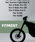 Image showing fitment list for Beefy 6061 Aluminum Electric Dirt Bike Kickstand With Adjustable Height For Surron Light Bee X E Ride Pro SR SS Talaria Sting X160 X260 Durable Construction Easy Install Weather Resistant For Trail And Enduro Use.
