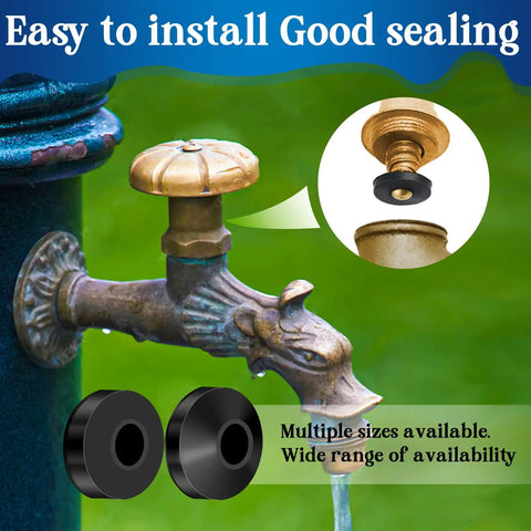 3-In-1 Spigot Repair Washers Kit With Hose Gasket And Faucet O-Rings No More Leaks For Kitchen Faucet Outdoor Hose Bib Water Spigot Seal Repair 1075 Pcs Plumbing Rubber Washers Assortment Set shown with a faucet illustration and washers.