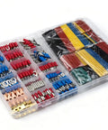 All In One Wire Terminal Kit With 678 Copper Connectors Ring Fork Spade And Quick Disconnects Plus 328 Heat Shrink Tubing color-coded case