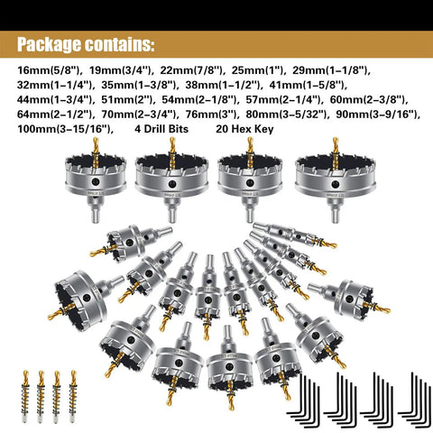 Heavy Duty Carbide Hole Saw Kit For Metal TCT Cutting Set With 2 Extra Drill Bits 3/4 To 2 Inch Hole Sizes Anti Corrosion