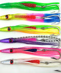 Colorful zucchini lures for 36 Inch Spreader Bar For Trolling With 9 Inch Zucchini Machines, Includes Free Stinger Hookbait And Mesh Lure Bag.