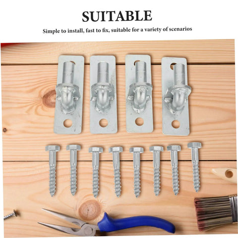 Heavy Duty Gate Hinges 4 Piece Galvanized Iron Barn Door Hardware Weather Resistant showing four hinges and screws on wood.