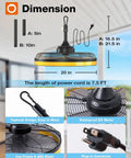 All Weather Outdoor Ceiling Fan With Light For Patios And Pergolas 20 Inch Black Waterproof Gazebo Fan dimensions and features.
