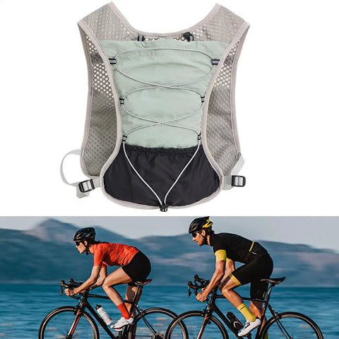 Hydration Vest With Reflective 5L Waterproof Water Backpack, Lightweight Quick-Dry Breathable shown worn by cyclists