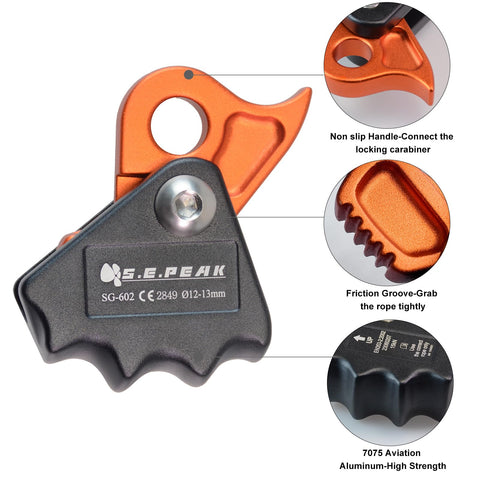 Auto Locking Rope Ascender With 15kN Rope Grab Flip Line Adjuster Fall Protection Belay Device For Rock Climbing And Tree Work Fits 11 To 13 mm Rope Safe Hookup For Arborists And Outdoor Climbers