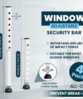 4 Pack Window Security Bars, Adjustable From 11 To 18 Inches, Portable Sliding Window Lock Bar For Kid Safe And Anti Theft, White