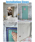 Installation steps for No Sweat Hidden Drywall Access Door Panel With Rock Solid Aluminum Frame And Sweet Magnetic Latch.