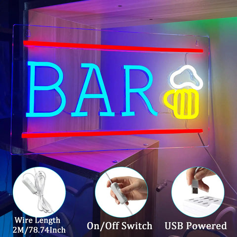 Neon Bar Sign Beer LED Light For Wall Decor USB Powered Acrylic Bar Sign With Blue And Yellow Beer Light Vibe displayed