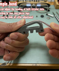 Eyeglass Frame Adjustment Kit With 3 In 1 Screwdriver Tool For DIY Glasses Repair Curvature Bender Temple Arms And Nose Pads Adjuster Tighten Loose Frames At Home In A Jiffy in use adjusting temple arm bend.
