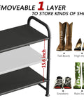 Side view of Three Tier Shoe Rack Storage Organizer showing adjustable shelves for tall boots, high heels, sneakers, and rain boots.