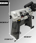 Heavy Duty Benchtop Horizontal Vertical Bandsaw, 110V 1/2HP Metal Cutting Saw with dimensions of 90CM height and 89CM width.